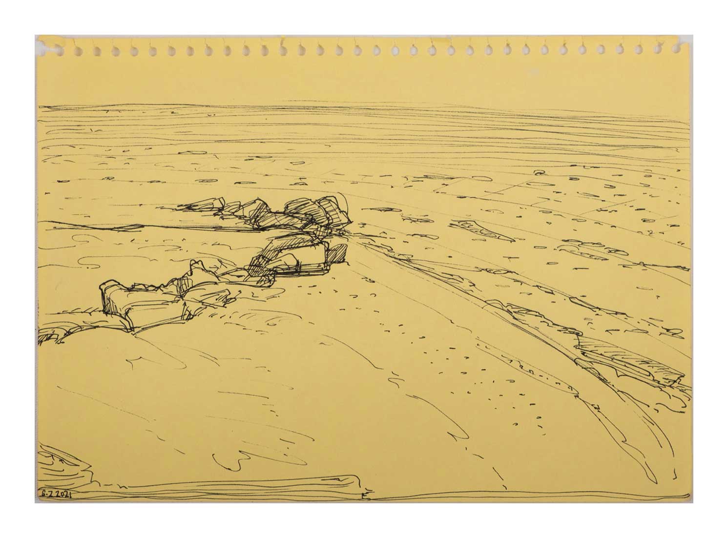 Sourena Zamani-Exile Landscape Sketches-no.13-21x29cm-2021-ink on yellow paper