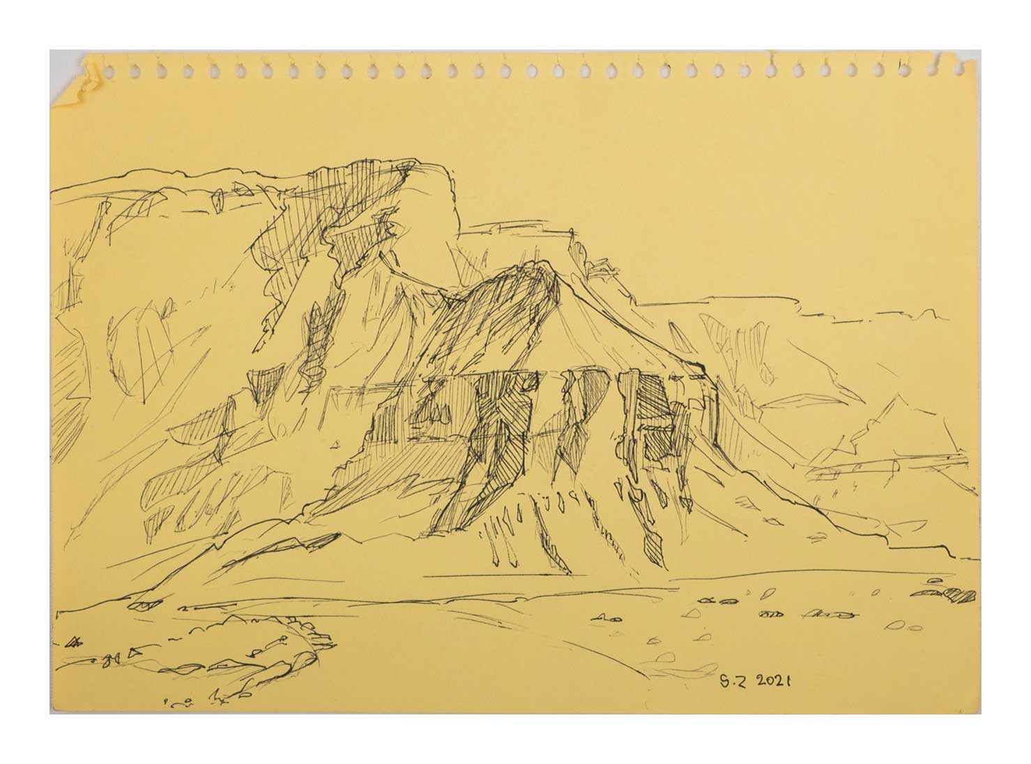 Sourena Zamani-Exile Landscape Sketches-no.15-21x29cm-2021-ink on yellow paper