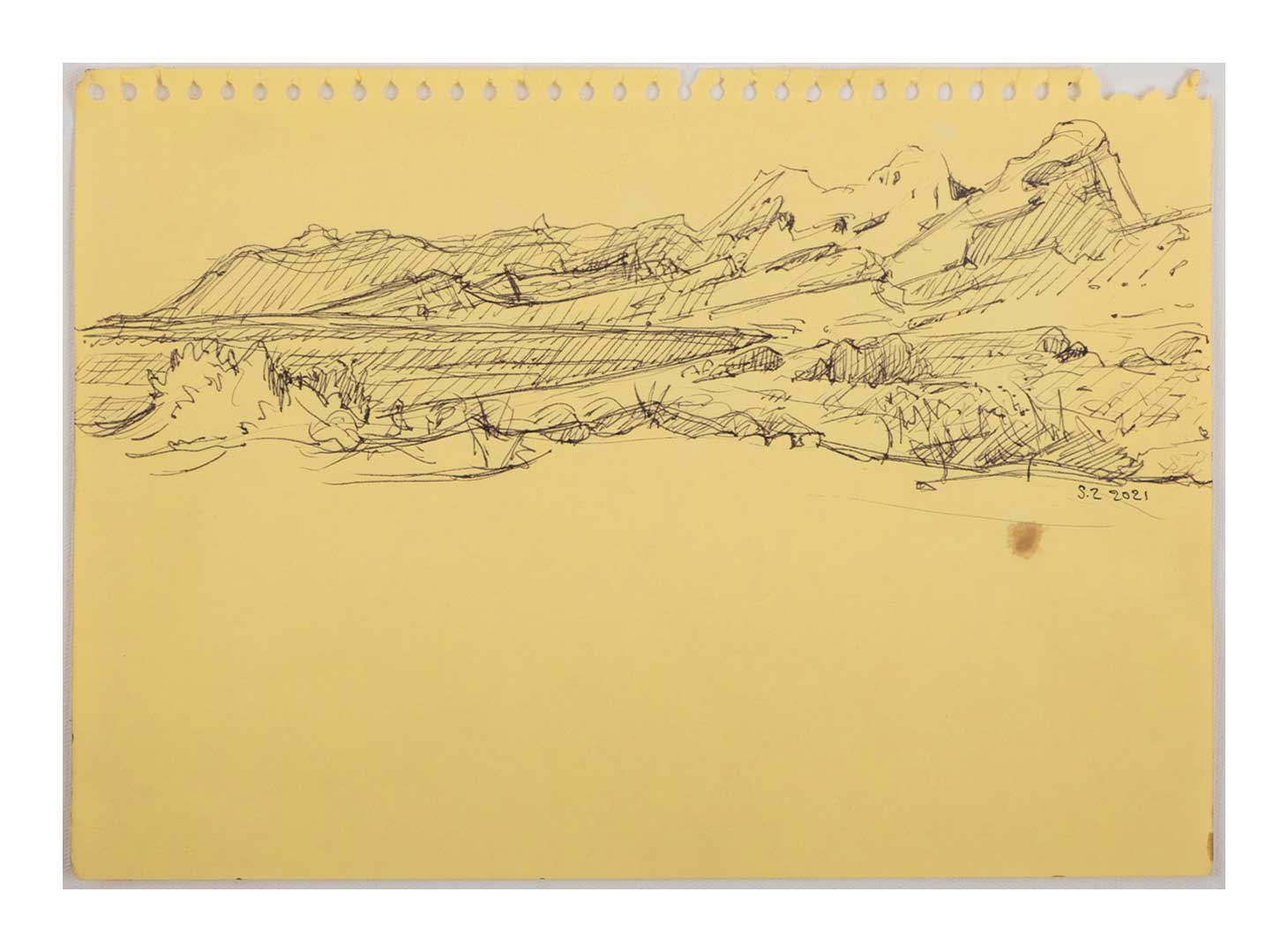 Sourena Zamani-Exile Landscape Sketches-no.20-21x29cm-2021-ink on yellow paper