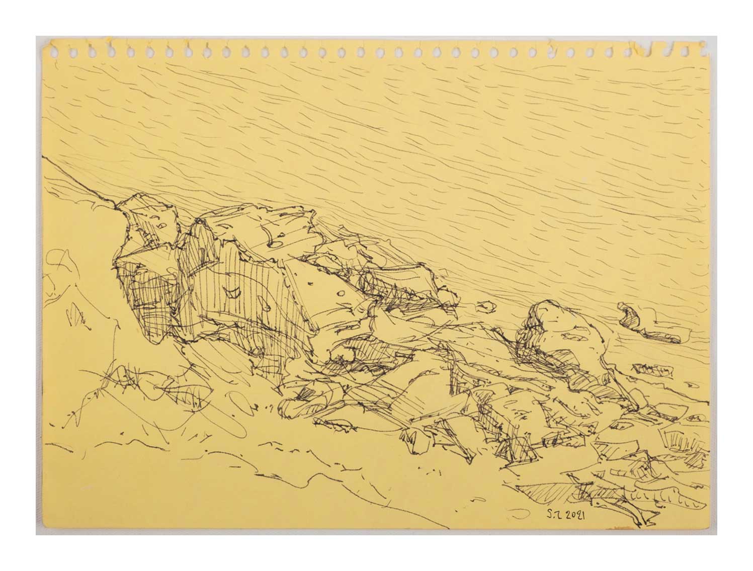 Sourena Zamani-Exile Landscape Sketches-no.21-21x29cm-2021-ink on yellow paper