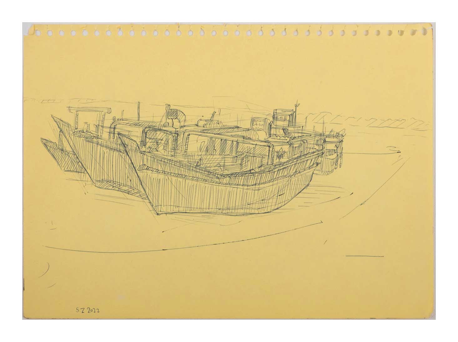 Sourena Zamani-Exile Landscape Sketches-no.49-21x29cm-2022-ink on yellow paper