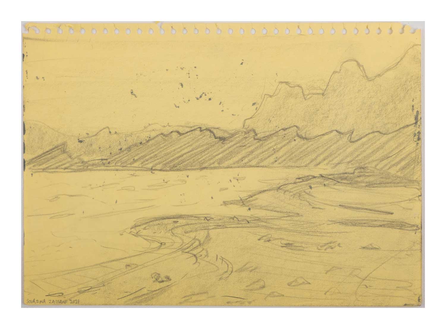 Sourena Zamani-Exile Landscape Sketches-no.5-21x29cm-2021-pencil on yellow paper