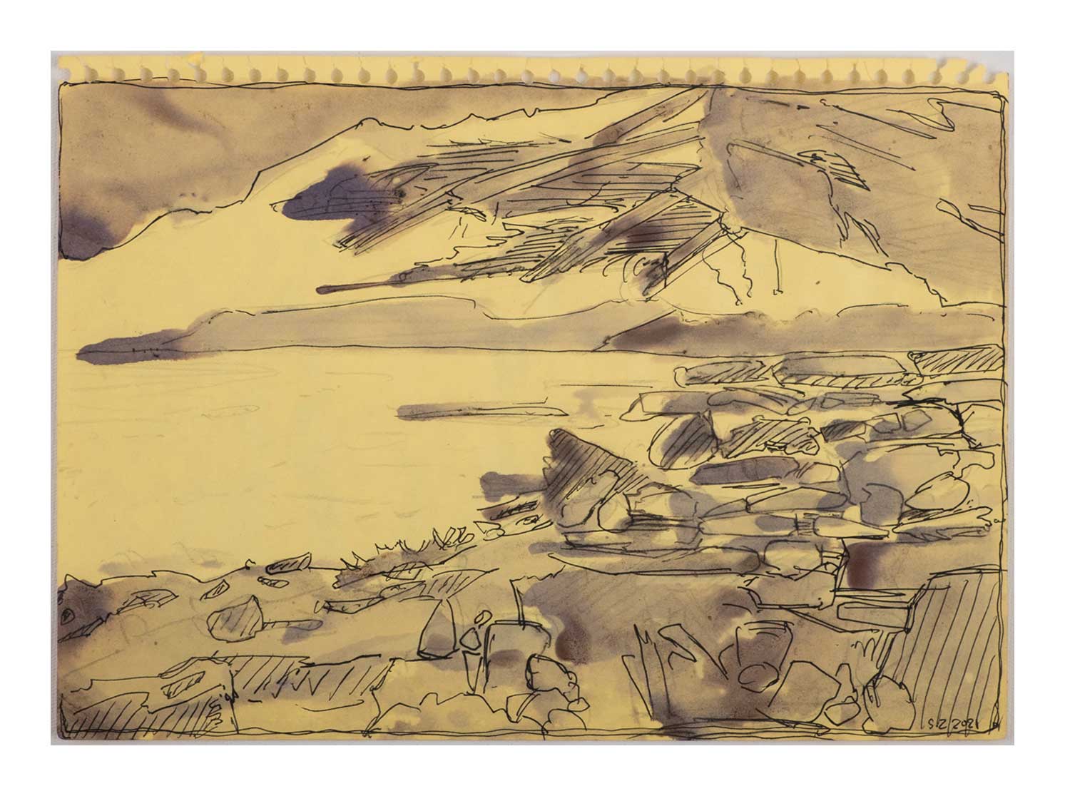 Sourena Zamani-Exile Landscape Sketches-no.6-21x29cm-2021-ink on yellow paper