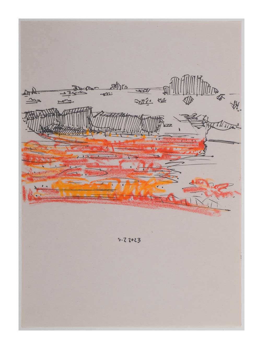 Sourena Zamani-Exile Landscape Sketches-no.64-25x17cm-2023-oil pastel and ink on paper