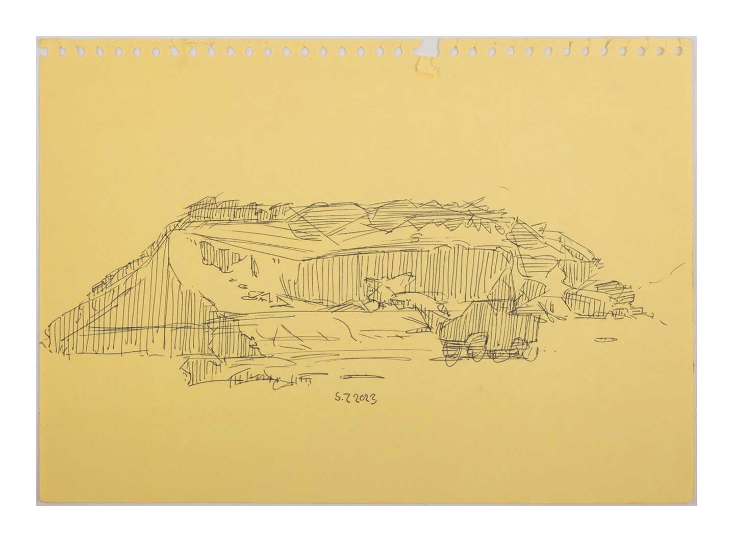 Sourena Zamani-Exile Landscape Sketches-no.67-21x29cm-2023-ink on yellow paper