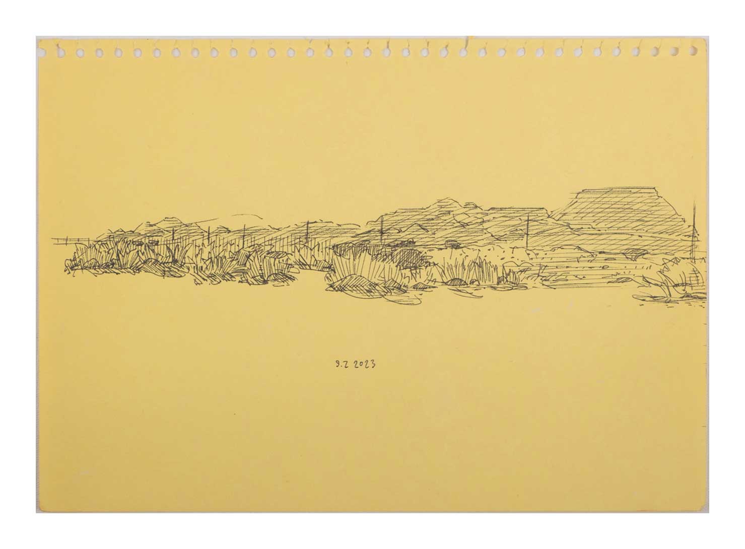 Sourena Zamani-Exile Landscape Sketches-no.68-21x29cm-2023-ink on yellow paper