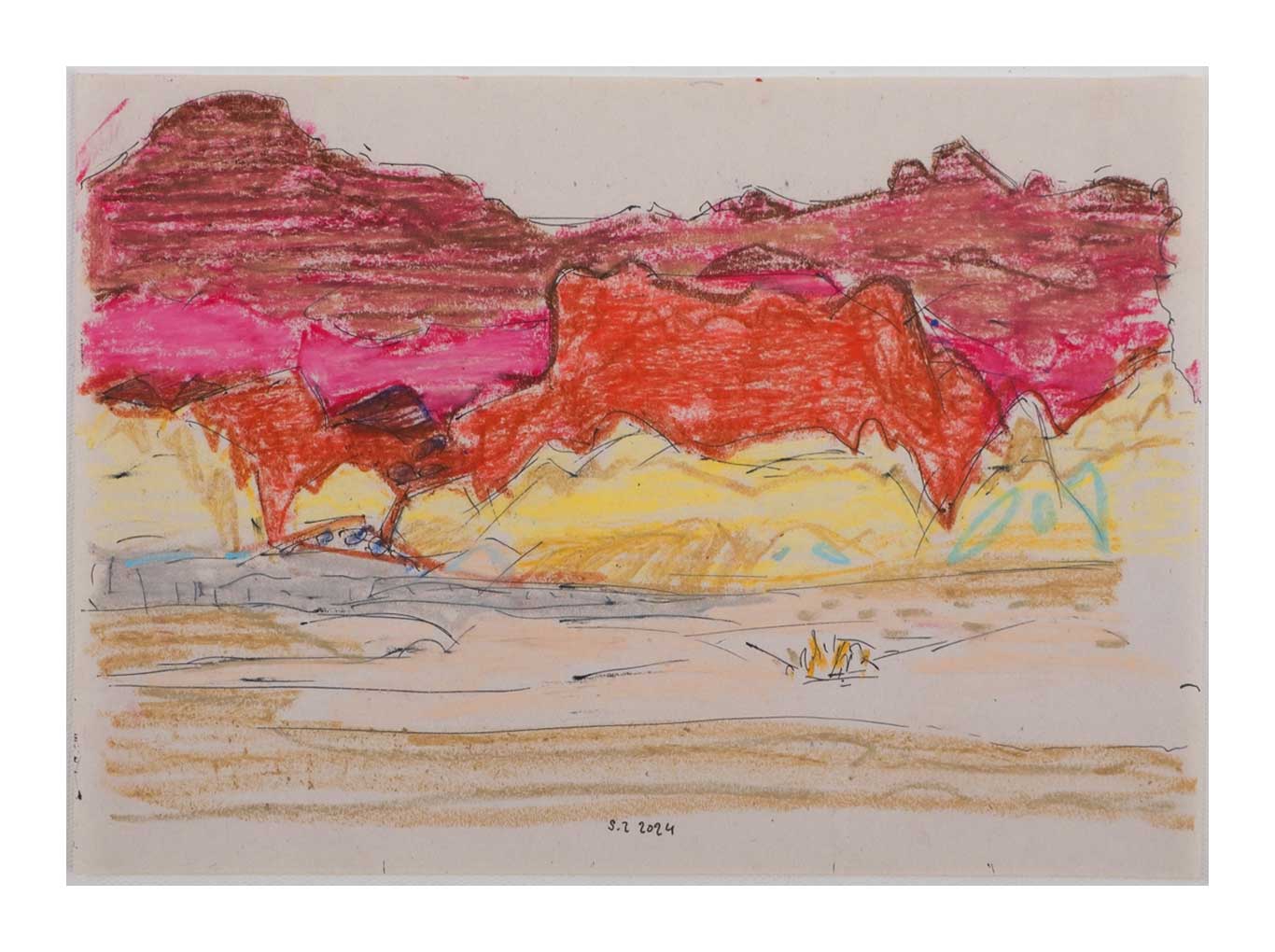 Sourena Zamani-Exile Landscape Sketches-no.75-17x25cm-2024-oil pastel and ink on paper