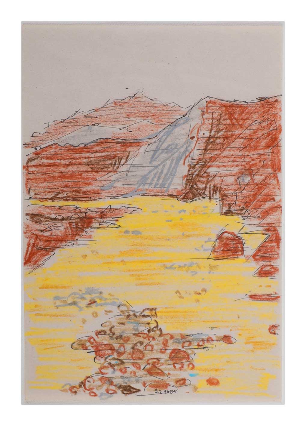 Sourena Zamani-Exile Landscape-Sketches-no.76-25x17cm-2024-oil-pastel and ink on paper