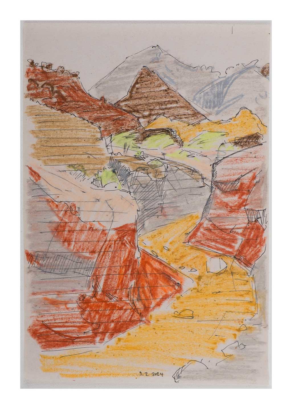 Sourena Zamani-Exile Landscape Sketches-no.77-25x17cm-2024-oil pastel and ink on paper