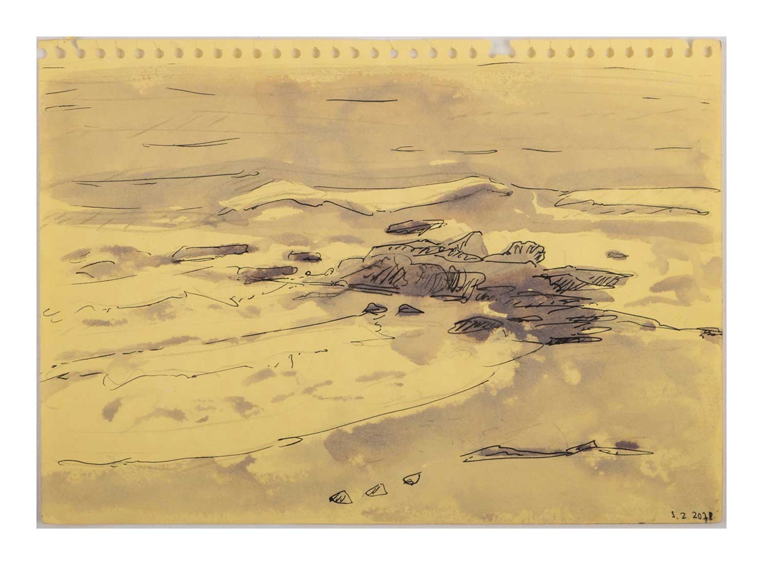 Sourena Zamani-Exile Landscape Sketches-no.8-21x29cm-2021-ink on yellow paper