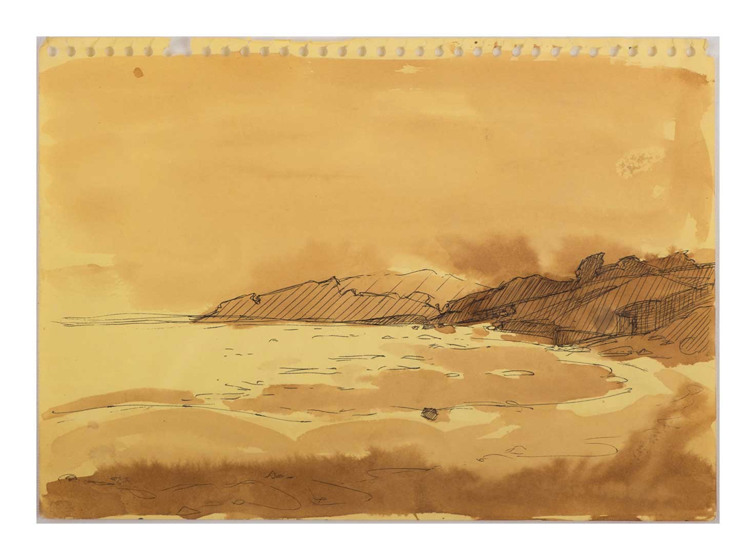 Sourena Zamani-Exile Landscape Sketches-no.9-21x29cm-2021-ink on yellow paper