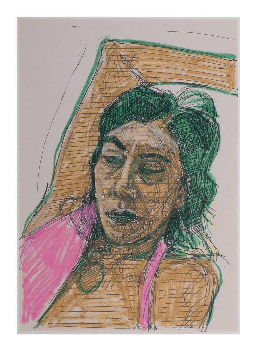 Sourena Zamani-Exile Maadi Sketches-no.13-25x17cm-2023-Ink and oil pastel on paper