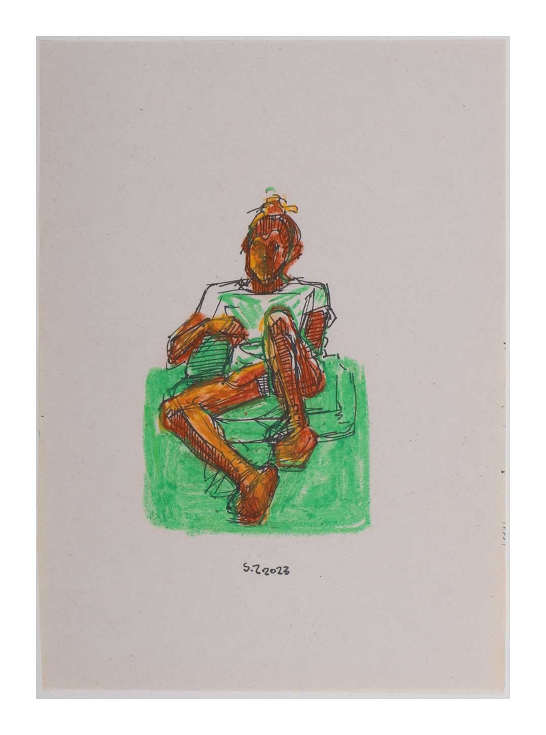 Sourena Zamani-Exile Maadi Sketches-no.14-25x17cm-2023-Ink and oil pastel on paper