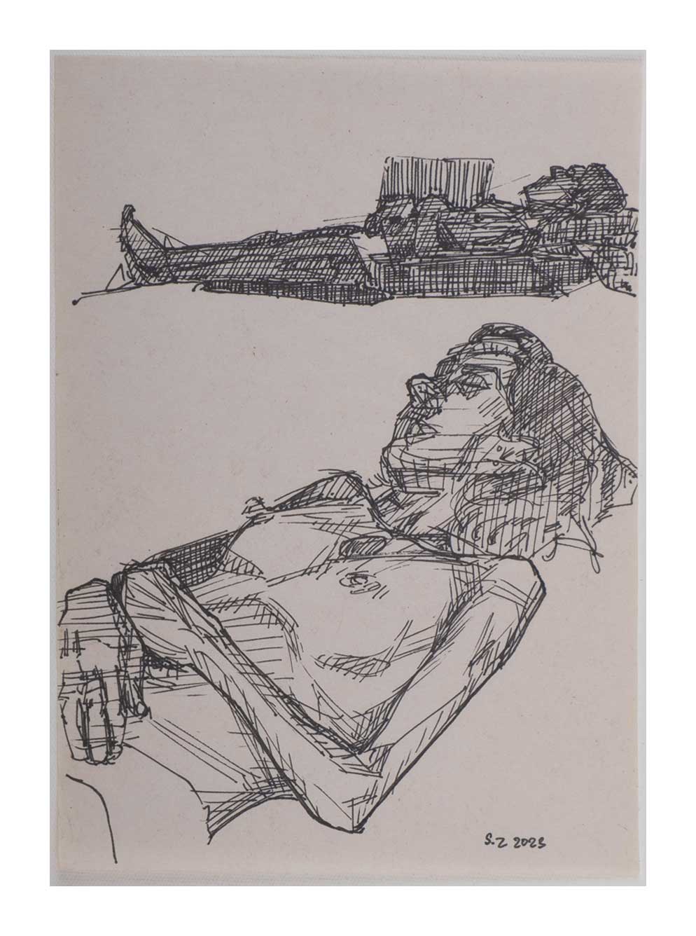 Sourena-Zamani-Exile-Maadi-Sketches-no.16-25x17cm-2023-Ink-on-paper