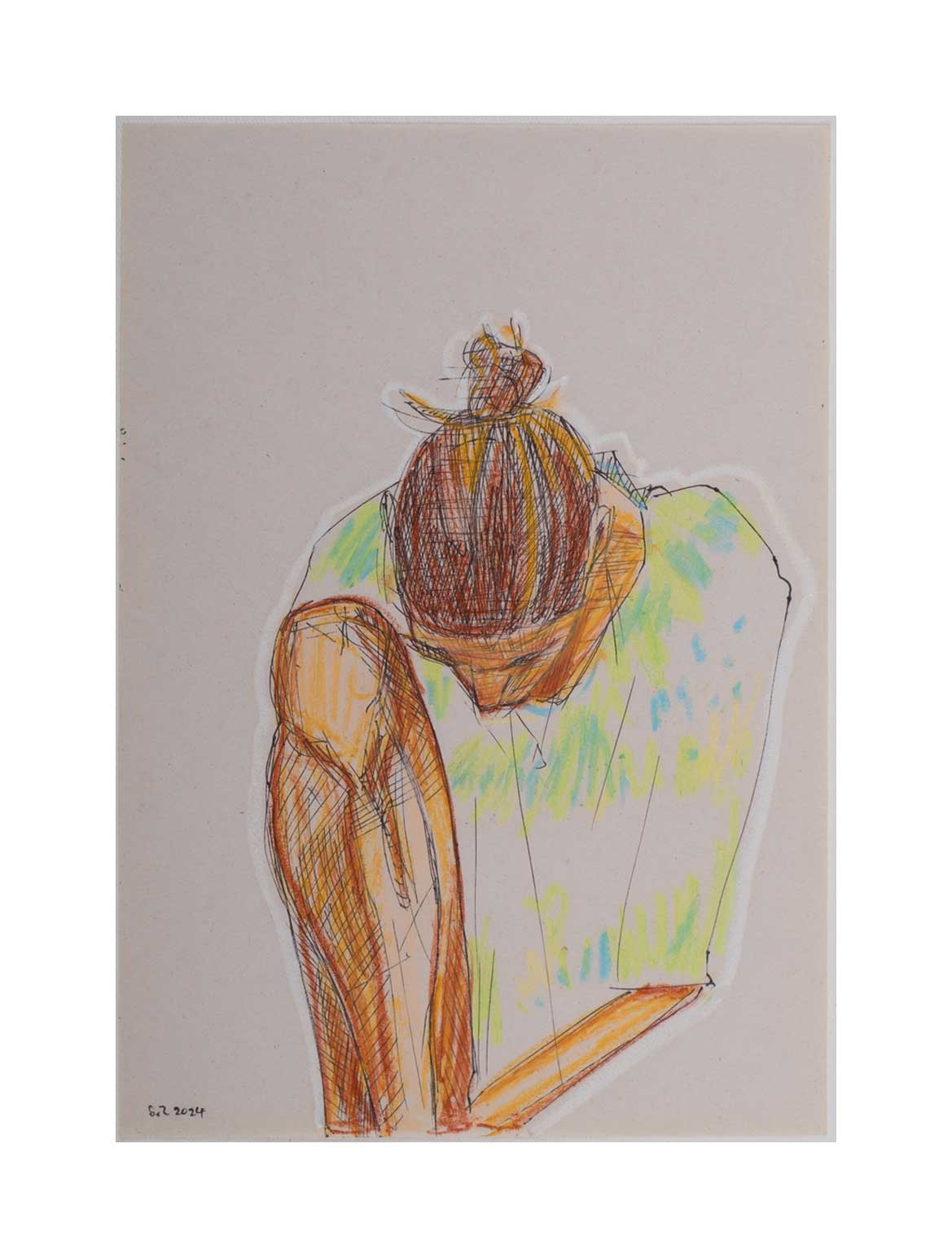 Sourena Zamani-Exile Maadi Sketches-no.40-25x17cm-2024-Ink and oil pastel on paper